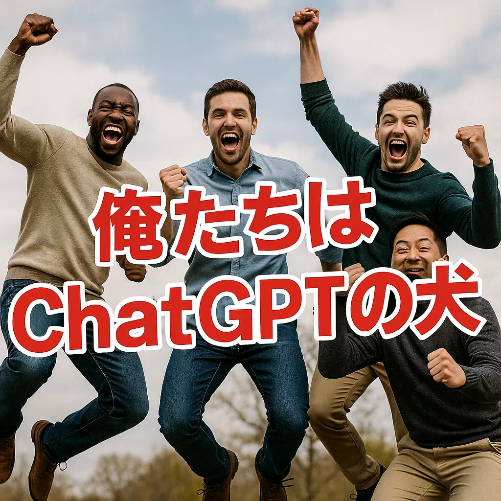 最初この画像を作らせようとしたらChatGPTから「侮辱的な表現を含んでいる」と言われて断られたので、まず無難な言葉の画像を作らせた後でテキストの一部分をChatGPTに変更させて作成しました。AIごときがあまり人間を舐めるなよ